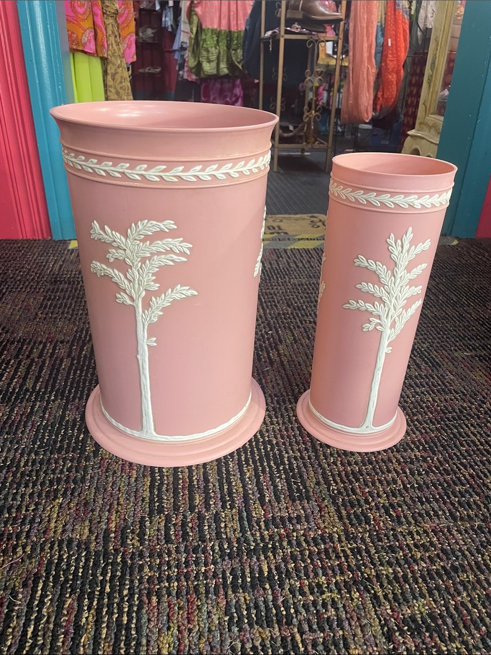 Vintage 1860's Fesco Pink Decorative  Wastebaskets with Wedgewood design